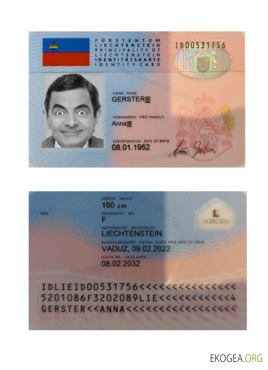 Carte d'identité du Liechtenstein template Carte d'identité du Liechtenstein template